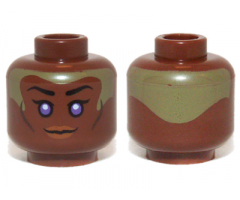 Minifigure, Head Female with Violet Eyes, Brown Lips and Pale Green Head Paint Pattern (SW Stass Allie)
