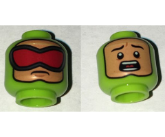Minifigure, Head Dual Sided Balaclava with Nougat Face, Red Goggles / Scared Pattern (Killer Moth)