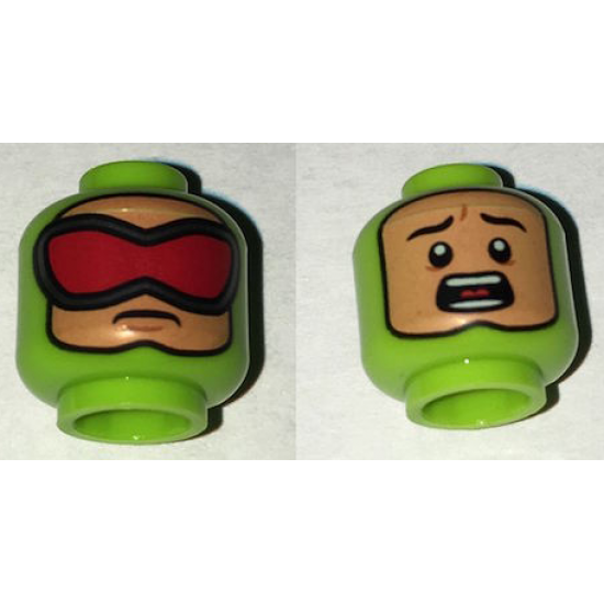 Minifigure, Head Dual Sided Balaclava with Nougat Face, Red Goggles / Scared Pattern (Killer Moth)