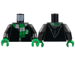 Torso Hogwarts Robe Clasped with Slytherin Shield and Scarf Pattern / Black Arms / Green Hands
