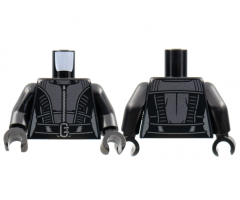 Torso Female Catsuit, Pearl Dark Gray Center Panel and Trim, Silver Zipper and Buckle Pattern / Black Arms / Black Hands