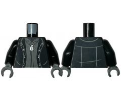 Torso Jacket Open over Dark Bluish Gray Cardigan Sweater with Silver Zipper Pattern / Black Arms / Dark Bluish Gray Hands