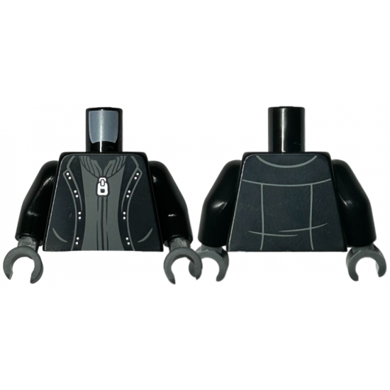 Torso Jacket Open over Dark Bluish Gray Cardigan Sweater with Silver Zipper Pattern / Black Arms / Dark Bluish Gray Hands