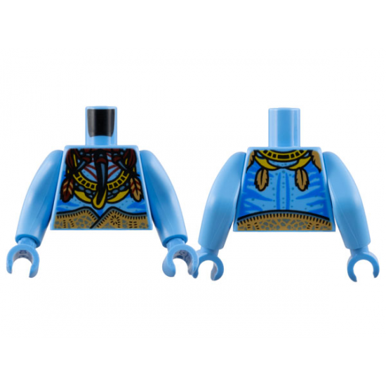 Torso Na'vi with Blue Markings, Ornate Bright Light Orange Mantle, Reddish Brown Feathers, and Medium Nougat Belt Pattern / Medium Blue Arms Long / Medium Blue Hands
