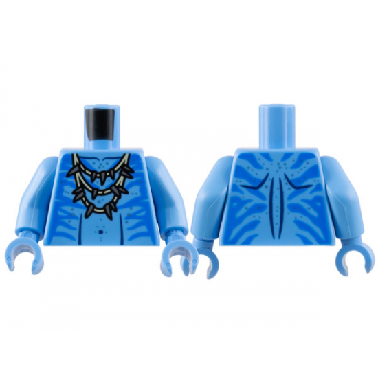 Torso Na'vi with Blue Markings, Tan Necklace with Claws, and Silver Spots Pattern / Medium Blue Arms / Medium Blue Hands