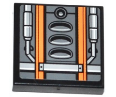 Tile 2 x 2 with Orange Stripes, Air Intakes and Pipes Pattern (Sticker) - Set 75049