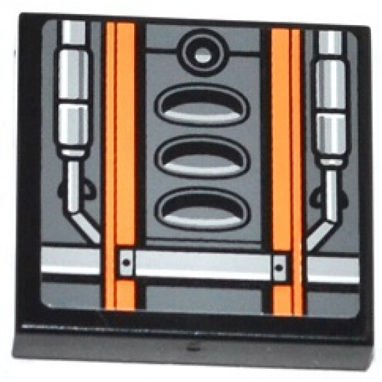 Tile 2 x 2 with Orange Stripes, Air Intakes and Pipes Pattern (Sticker) - Set 75049