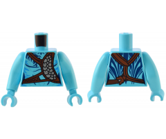 Torso Na'vi with Dark Blue Markings, Reddish Brown Strap and Silver Belt, and Silver Spots Pattern / Medium Azure Arms Long / Medium Azure Hands