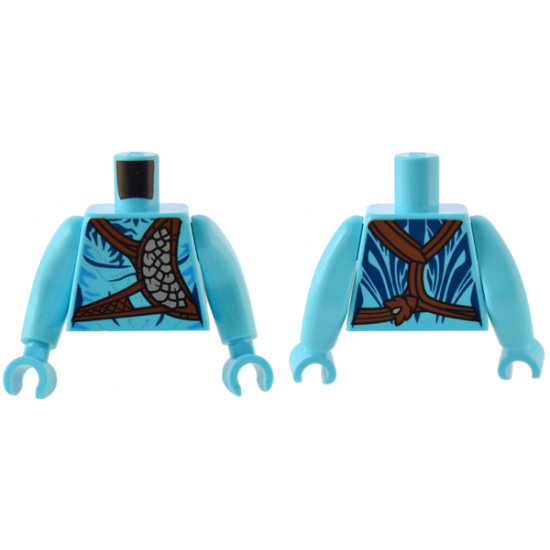 Torso Na'vi with Dark Blue Markings, Reddish Brown Strap and Silver Belt, and Silver Spots Pattern / Medium Azure Arms Long / Medium Azure Hands