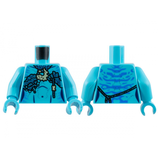 Torso Na'vi with Blue Markings, Metallic Light Blue and Tan Mantle, and Silver Spots Pattern / Medium Azure Arms / Medium Azure Hands