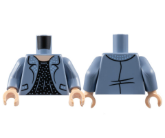 Torso Jacket with Bright Light Blue Spots on Lapels, Light Nougat Neck, Black Blouse Pattern / Sand Blue Arms / Light Nougat Hands