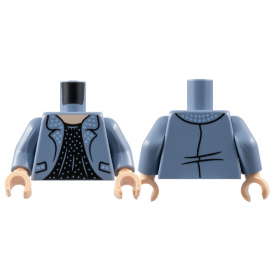 Torso Jacket with Bright Light Blue Spots on Lapels, Light Nougat Neck, Black Blouse Pattern / Sand Blue Arms / Light Nougat Hands