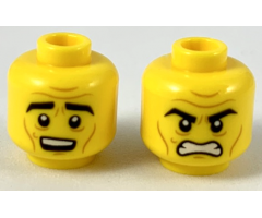 Minifigure, Head Dual Sided Black Thick Eyebrows, Medium Nougat Brow Furrows and Cheek Lines, Surprised / Angry Pattern