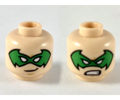 Minifigure, Head Dual Sided Green Bat-Shaped Domino Mask with White Eyes, Grin / Fierce Pattern