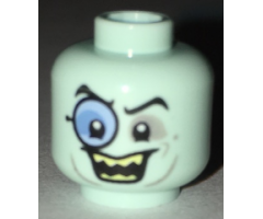 Minifigure, Head Glasses with Blue Monocle, Black Eyebrows, Gray Around Eyes, Open Smile with Sharp Teeth Pattern