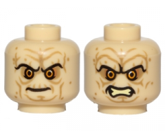 Minifigure, Head Dual Sided Wrinkles, Sunken Yellow Eyes, Black Long Eyebrows, Stern / Bared Teeth Angry Pattern (SW Palpatine)