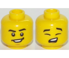 Minifigure, Head Dual Sided Black Eyebrows, Wide Smile, Chin / Eyes Closed, Singing Pattern