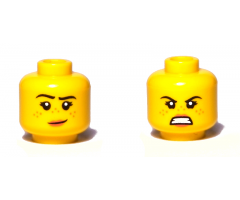 Minifigure, Head Dual Sided Female, Freckles, Pink Lips, Raised Right Eyebrow, Smile / Angry Pattern