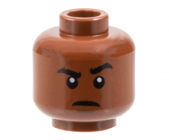 Minifigure, Head Black Thick Eyebrows, Left Raised, Right Notched, Dark Brown Chin Dimple, Slight Frown Pattern
