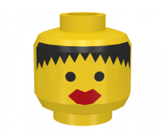 Minifigure, Head Female Black Hair Messy, Thick Red Lips Pattern