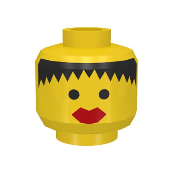 Minifigure, Head Female Black Hair Messy, Thick Red Lips Pattern