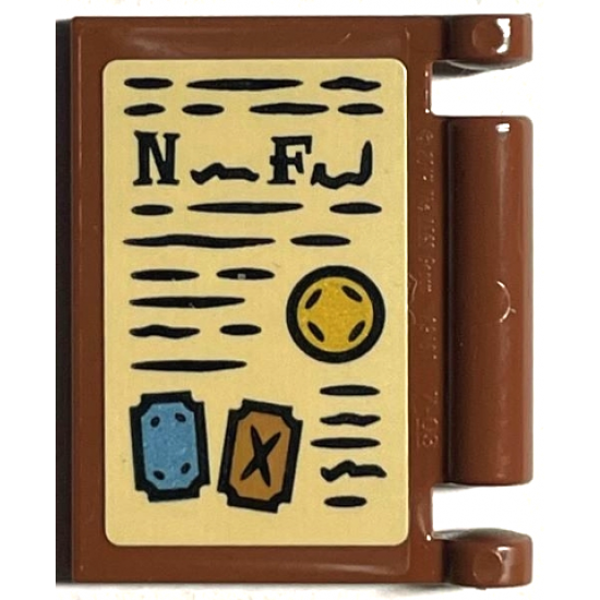Minifigure, Utensil Book Cover with Black Writing, Symbols and Capital Letter N and F on Tan Background Pattern (Sticker) - Set 76402