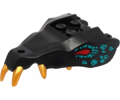 Dragon Head (Ninjago) Jaw with 2 Bar Handles on Back with Molded Gold Teeth, Red Eyes, and Dark Turquoise Scales Pattern