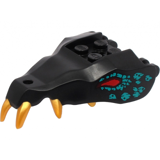 Dragon Head (Ninjago) Jaw with 2 Bar Handles on Back with Molded Gold Teeth, Red Eyes, and Dark Turquoise Scales Pattern
