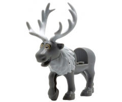Reindeer, Frozen with Molded Light Bluish Gray Flexible Rubber Antlers, Tail and Fur Around Neck and Printed White and Dark Tan Eyes with Black Angled Eyebrows, Upper Eyelids Pattern (Sven)