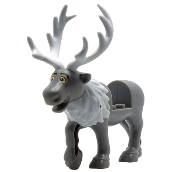Reindeer, Frozen with Molded Light Bluish Gray Flexible Rubber Antlers, Tail and Fur Around Neck and Printed White and Dark Tan Eyes with Black Angled Eyebrows, Upper Eyelids Pattern (Sven)