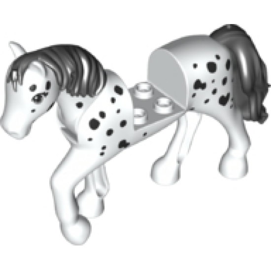 Horse, Friends Style with 2 x 2 Cutout and Movable Neck with Fixed Flexible Rubber Black Tail and Mane with Light Bluish Gray Eyes, Black Spots Pattern