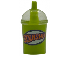 Minifigure, Utensil Cup, Dome Lid Cup and Straw with Molded Trans-Clear Lid and Printed Dark Purple and Orange 'SQUISHEE' Pattern