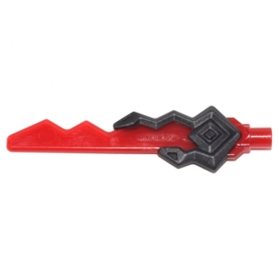 Minifigure, Weapon Sword with Geometric Snake and Diamond Shaped Hilt and Trans-Red Jagged Blade Pattern