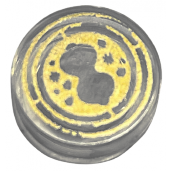 Tile, Round 1 x 1 with Gold Hourglass and Circles Pattern (HP Time Turner)