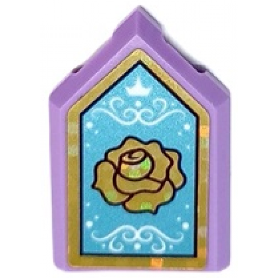 Tile, Modified 2 x 3 Pentagonal with Gold Holographic Frame and Rose, White Crown and Filigree on Medium Blue Background Pattern (Sticker) - Set 43193