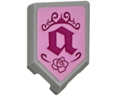 Tile, Modified 2 x 3 Pentagonal with Magenta Lowercase Letter a, Castle, Scrollwork and Rose on Bright Pink Background Pattern (Sticker) - Set 41152