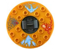 Turntable 6 x 6 x 1 1/3 Round Base Serrated with Pearl Gold Top with Blue, Red and Silver Pattern (Ninjago Spinner)