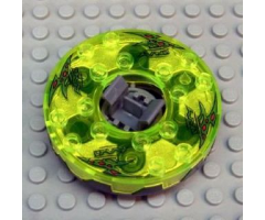 Turntable 6 x 6 x 1 1/3 Round Base Serrated with Trans-Neon Green Top and Green with Red Spots Pattern (Ninjago Spinner)