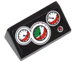 Slope 30 1 x 2 x 2/3 with 3 White, Red and Green Gauges and Red Button Pattern (Sticker) - Set 60053