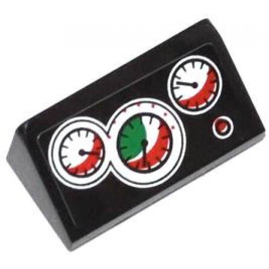 Slope 30 1 x 2 x 2/3 with 3 White, Red and Green Gauges and Red Button Pattern (Sticker) - Set 60053