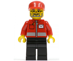 Post Office White Envelope and Stripe, Black Legs, Red Cap, Beard and Glasses