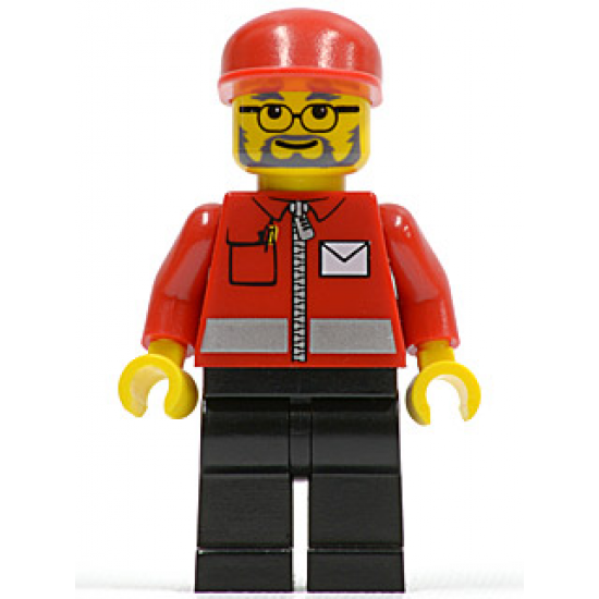 Post Office White Envelope and Stripe, Black Legs, Red Cap, Beard and Glasses