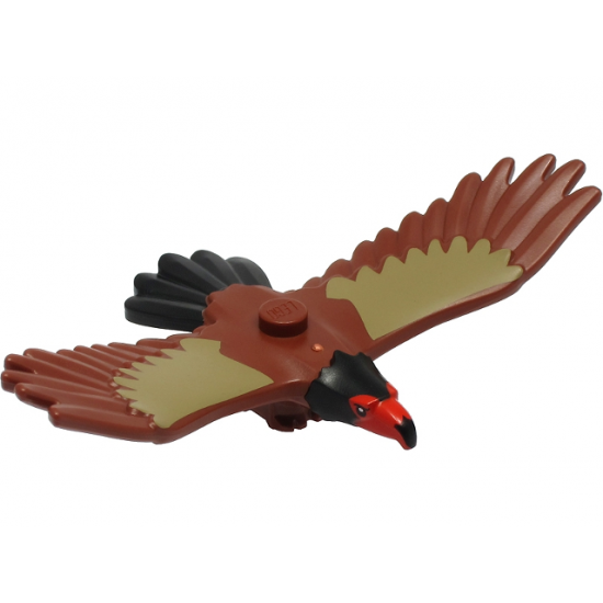 Eagle with Red and Black Head, Black Tail Feathers and Dark Tan Wings Pattern