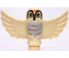 Owl, Spread Wings with Black Beak and Eyes, Light Bluish Gray Chest, Dark Orange Forehead and Rippled Feathers Pattern (BAM)