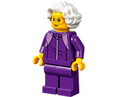 Plane Passenger - Grandmother, Dark Purple Tracksuit, White Wavy Hair, Glasses