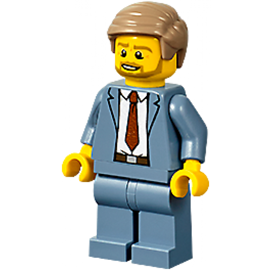 Plane Passenger - Male, Sand Blue Suit, Dark Red Tie, Dark Tan Hair Short Combed Sideways, Beard