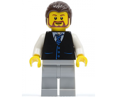 Black Vest with Blue Striped Tie, Light Bluish Gray Legs, White Arms, Dark Brown Hair, Brown Beard Rounded