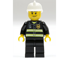 Fire - Reflective Stripes, Black Legs, White Fire Helmet, Smirk and Stubble Beard