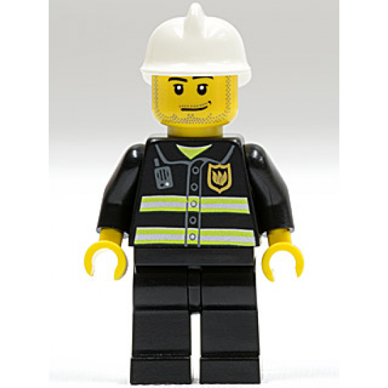 Fire - Reflective Stripes, Black Legs, White Fire Helmet, Smirk and Stubble Beard