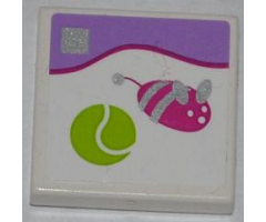 Tile 2 x 2 with Lime Tennis Ball, Silver and Dark Pink Toy Mouse Pattern (Sticker) - Set 41007